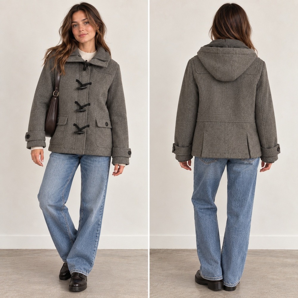 Vtg dELiAs Wool Blend Toggle Duffle Pea Coat Womens L Y2K Preppy Academia Twee